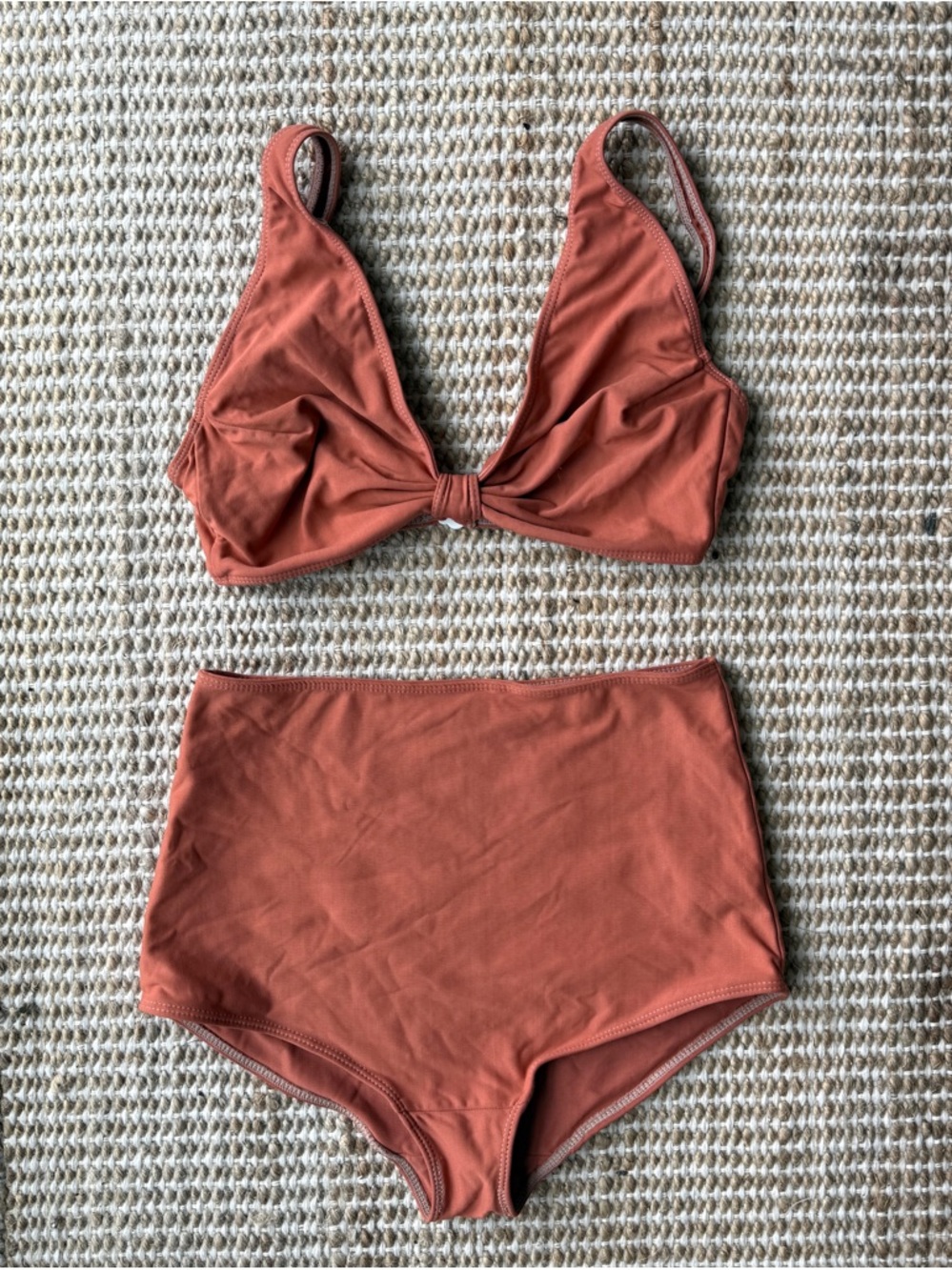 Hackwith Design House - Coral High-Waist Knot Front Bikini Set - SM/M